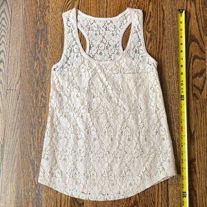 Blush/ Beige Lace Tank Top with Metallic Beading